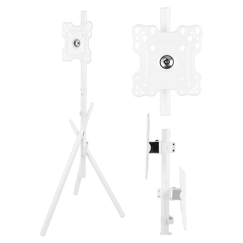 Maclean TV Floor Stand | 27-55 Inch Freestanding Bracket | VESA 100x100-200x200 | Swivel ±45° | Load Capacity 60 kg, Cable Guide (White)