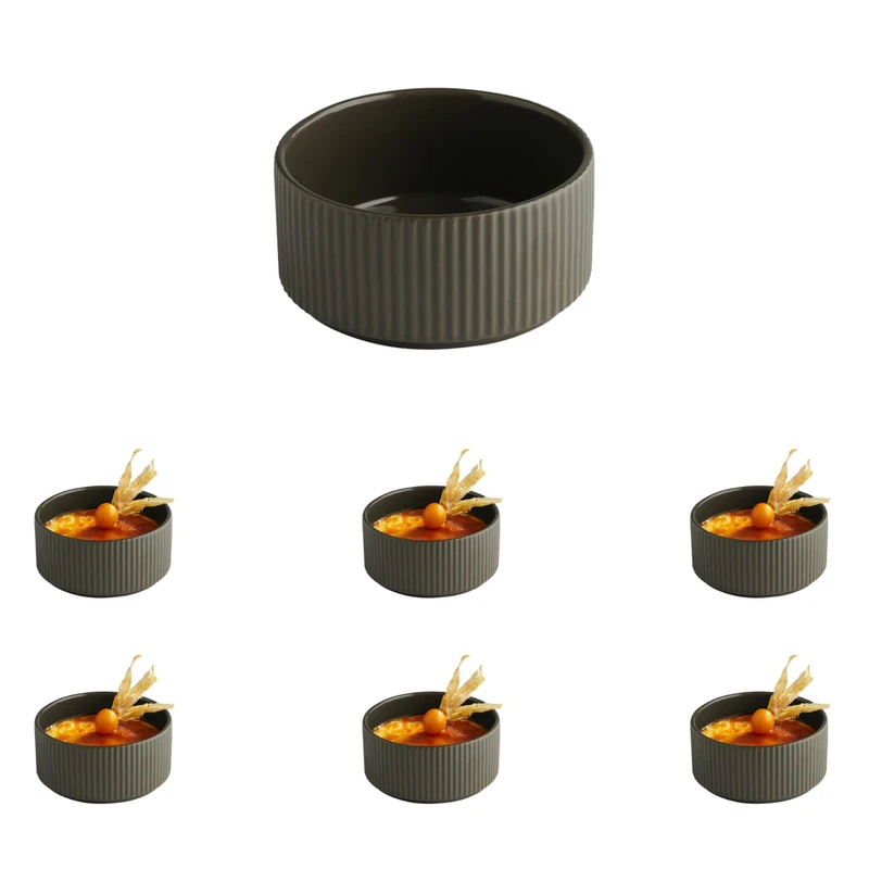 APS The Grid 19069 Bowl Porcelain Diameter 12.5 cm 350 ml Colour Mud Brown Stackable Set of 6