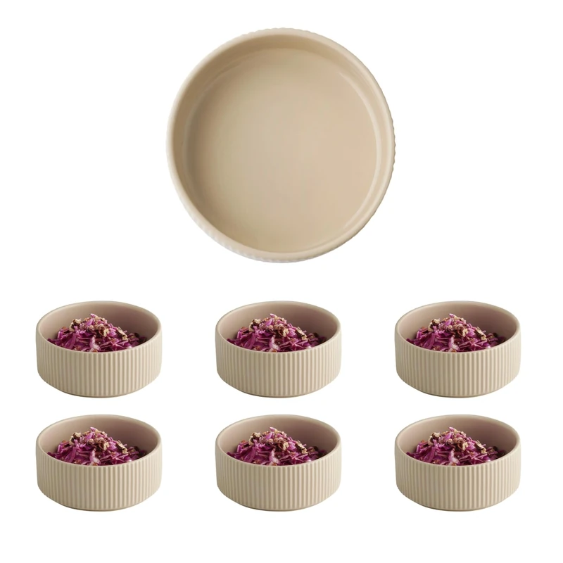 APS The Grid 19032 Bowl, Porcelain, Diameter 14 cm, 450 ml, Sand, Stackable, Set of 6