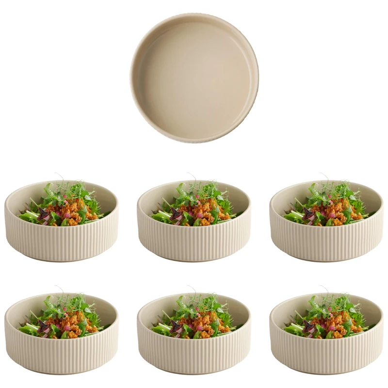 APS The Grid 19035 Porcelain Bowl, Diameter 16 cm, 550 ml, Sand, Stackable, Set of 6