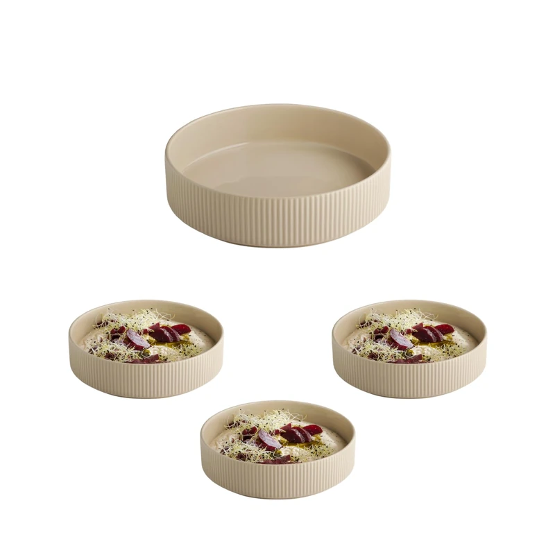 APS The Grid 19040 Plate/Bowl Porcelain Diameter 23 cm 1.3 litres Sand-Coloured Stackable Set of 3