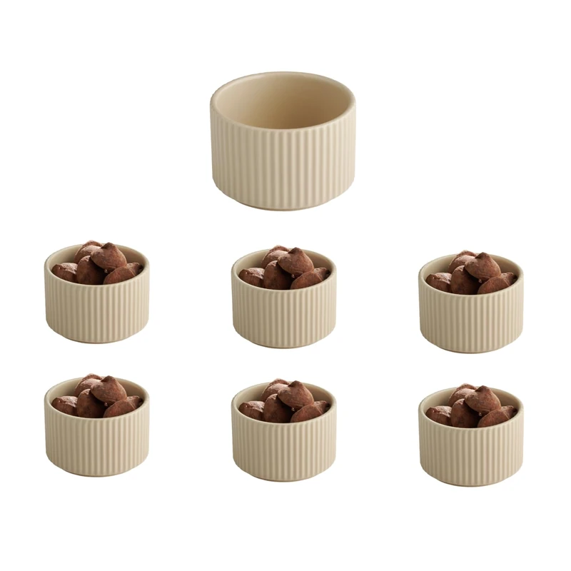 APS The Grid 19027 Porcelain Bowl, Diameter 9 cm, 200 ml, Sand, Stackable, Set of 6 - Image 1