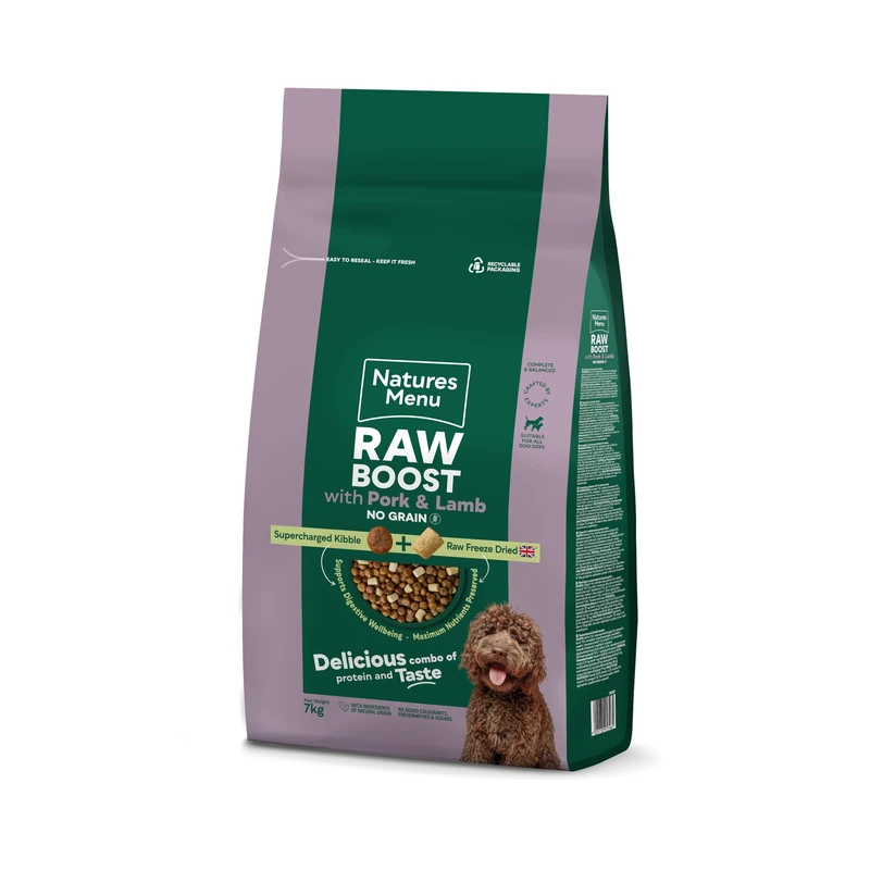 Natures Menu Raw boost No Grain Dry Food for Dogs with Pork and Lamb - 7kg