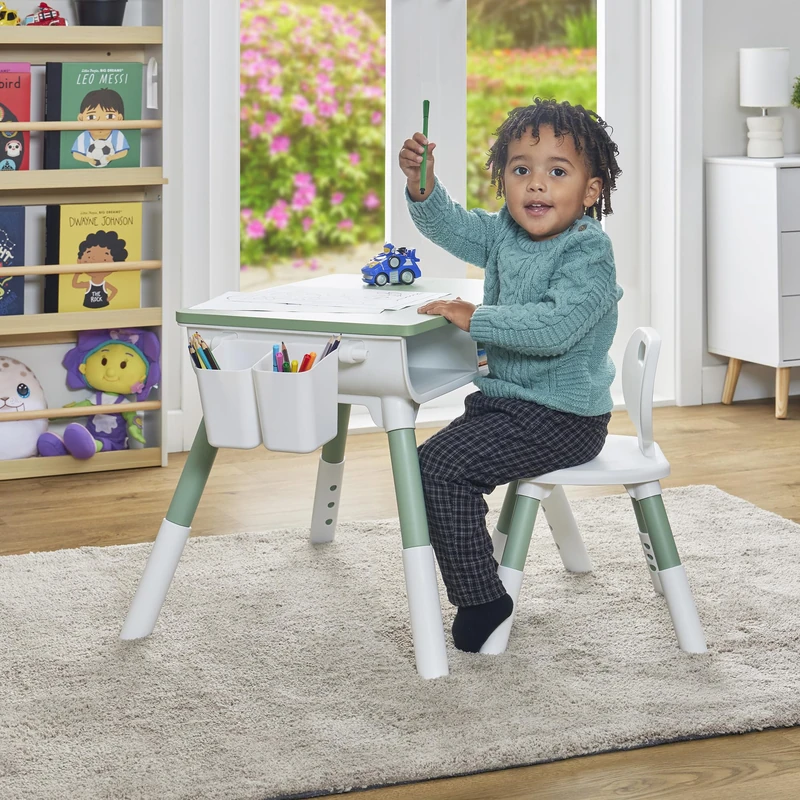 Liberty House Toys Kids Scandi Height Adjustable Table and One Chair Set Green & White - Image 1