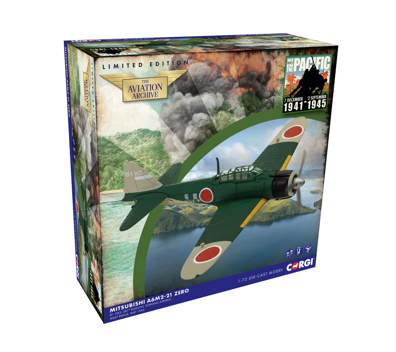 Corgi Diecast Model Plane, AA33110 Mitsubishi A6M2-21 Zero, 1:72