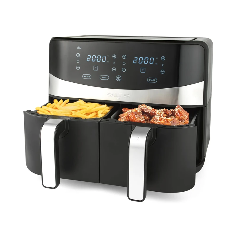 Salter Dual Basket 9L Air Fryer, 2400 W Digital Air Fryer with 2 x 4.5 L Drawers, 11 Cooking Functions, Sync & Match Cooking, Non-Stick Racks, Family Air Fryer for Quick Everyday Meals - Image 1