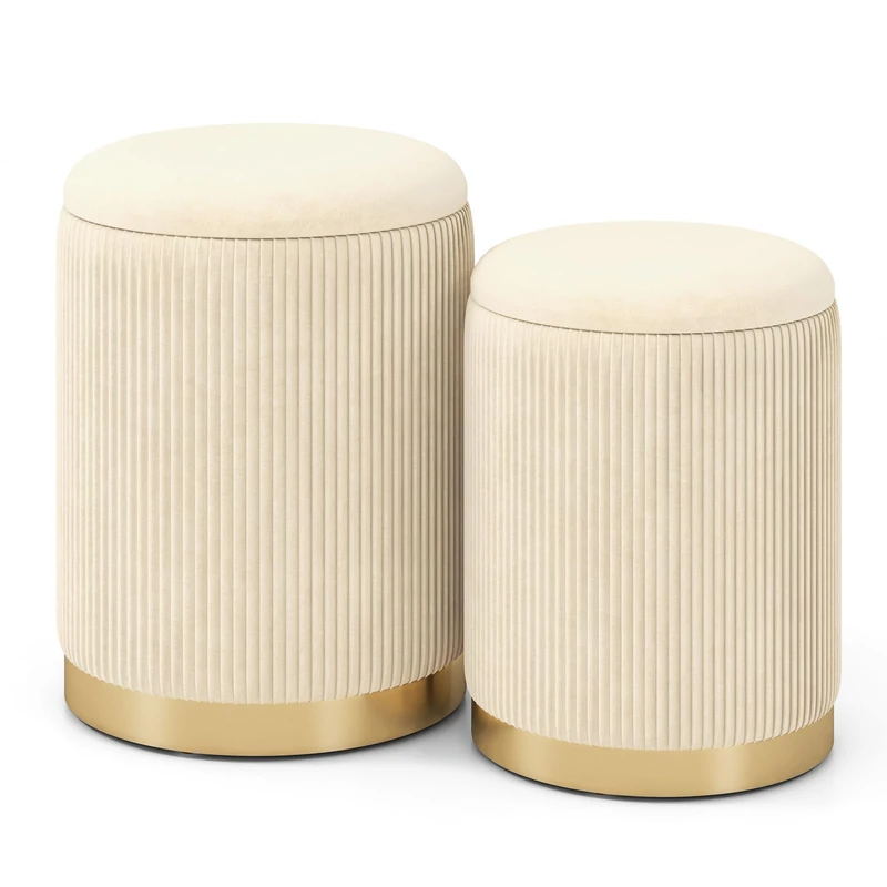 RELAX4LIFE Storage Ottomans Set of 2 with Removable Lid(Beige)