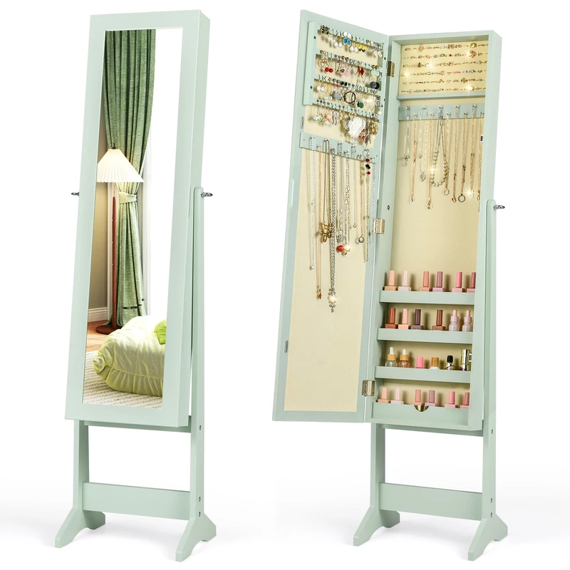 RELAX4LIFE Freestanding Jewellery Cabinet with Full-Length Mirror (Green)