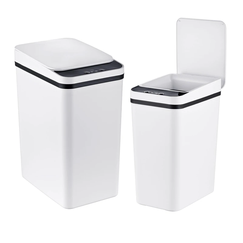 Relaxdays sensor bins, set of 2, 9L & 15L, automatic lids, white