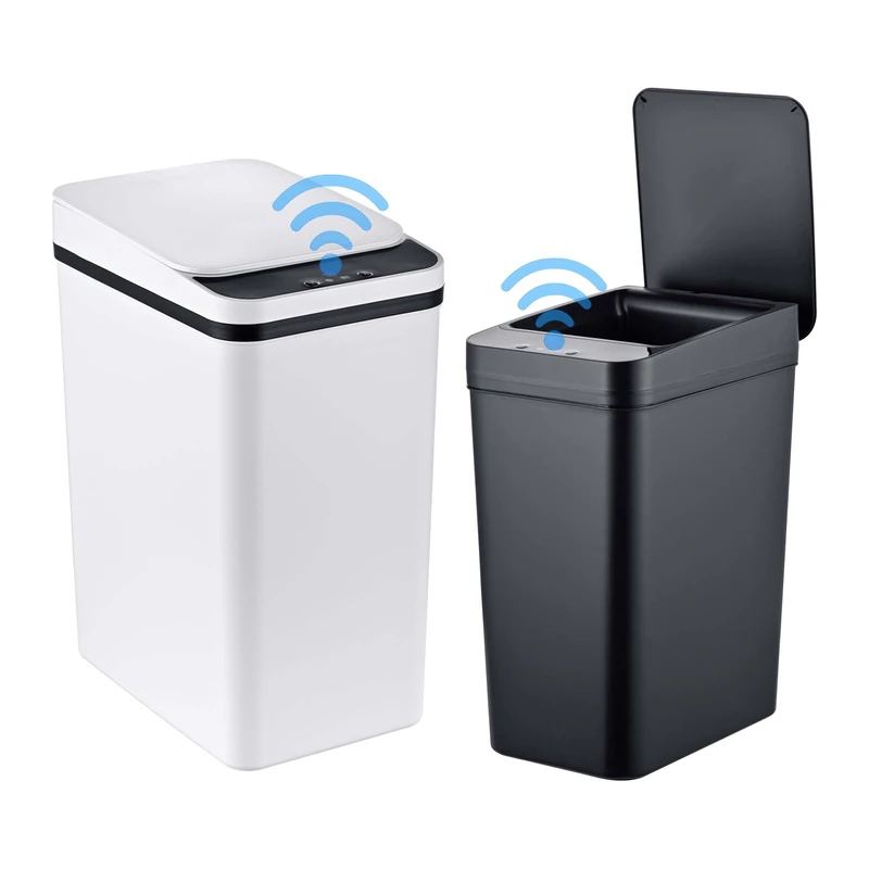 Relaxdays Sensor Bin Set, 9L & 15L, automatic lid, black/white