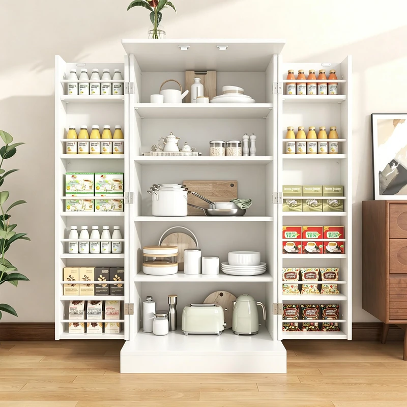 Feonase Kitchen Cupboard, Pantry Cabinet with Adjustable Shelves, Freestanding Kitchen Storage Cupboard with Doors, for Dining Room and Living Room, 60x40x120cm
