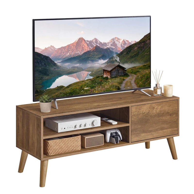 VASAGLE TV Unit, 120 cm Wide TV Stand Cabinet, for TVs up to 55 Inches, Entertainment Center, Mid-Century Modern TV Console for Living Room, Bedroom, Lounge, Warm Earth Brown LTV120K101 - Image 1