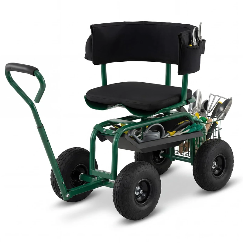 GiantexUK Adjustable Rolling Garden Cart (Green, 96 x 48 x 78-88 cm)