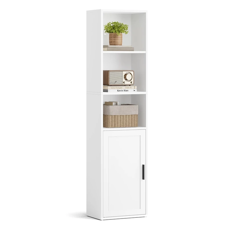 VASAGLE Bookcase, 5-Tier Tall Bookshelf with Door, 31.8 x 24 x 145.9 cm