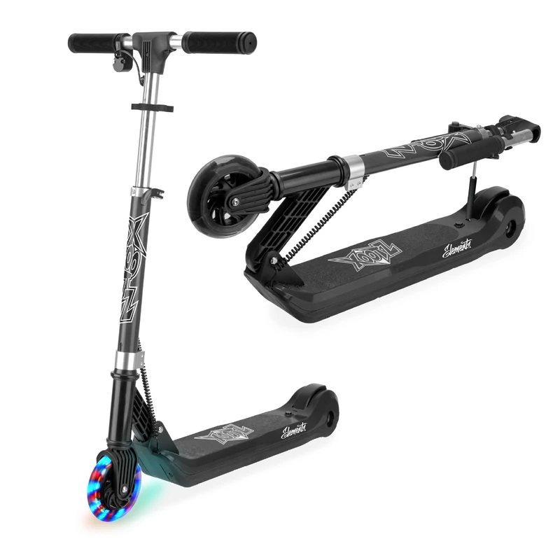 Xootz Kids' Elements Electric Foldable Scooter, LED Light Up Wheel and Collapsible Handlebars, Age 6+, Green