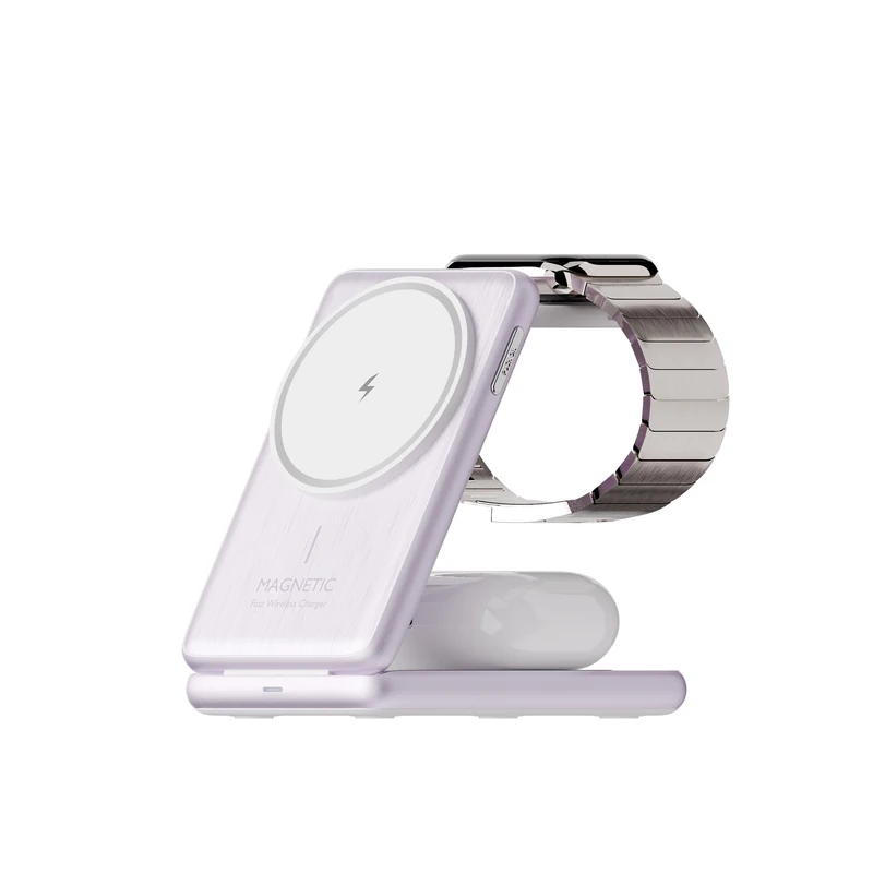 Juice 3 in 1 Compact Wireless Charger15W Lavender (UK Plug) - Image 1