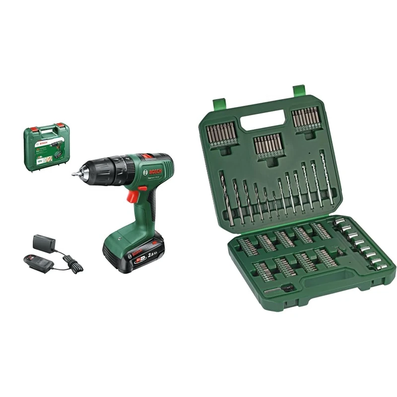 Bosch Cordless Combi Drill EasyImpact 18V-38, Modern, Blue (1x Battery 2.5 Ah, 18 Volt System, in Carrying Case) + Bosch Starter Set, 136 pcs (309 x 291 mm, Accessory Screwdriver) - Amazon Edition