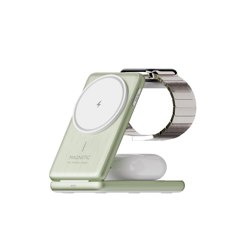 Juice 3 in 1 Compact Wireless Charger 15W Sage (UK Plug) - Image 1