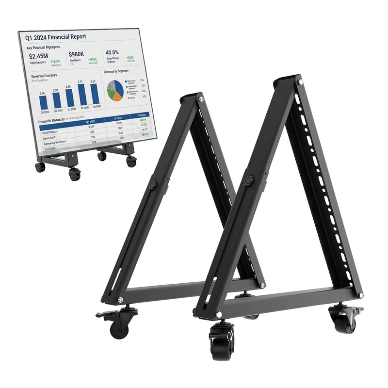 Maclean MC-183 Mobile TV Floor Stand with Wheels for 37-80 Inch TVs up to 75kg Low TV Trolley VESA 100x100-800x400 Tiltable Mobile with Wheel Brakes Black