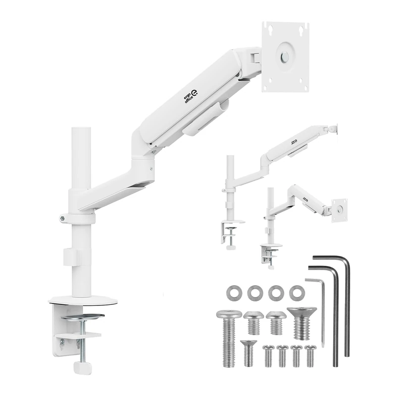 Maclean Monitor Arm with Gas Spring, White, for 17 to 32 inch Screens up to 10 kg, VESA 75x75 and 100x100
