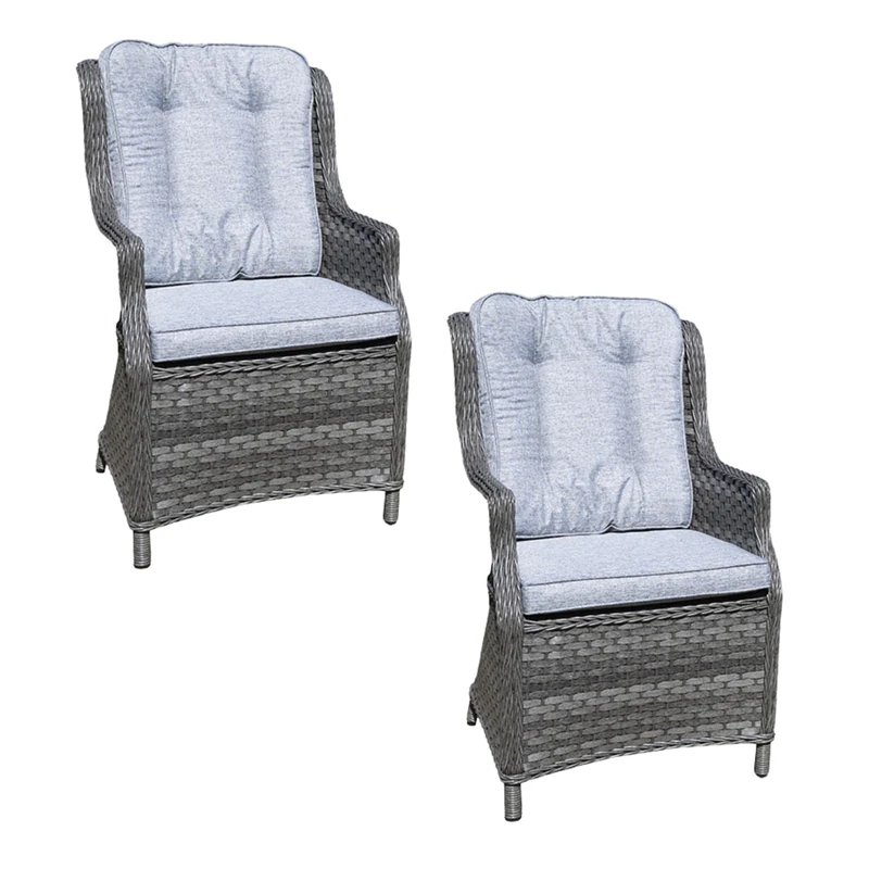 2Pcs Verona Rattan Garden Dining Chairs Grey with Cushions