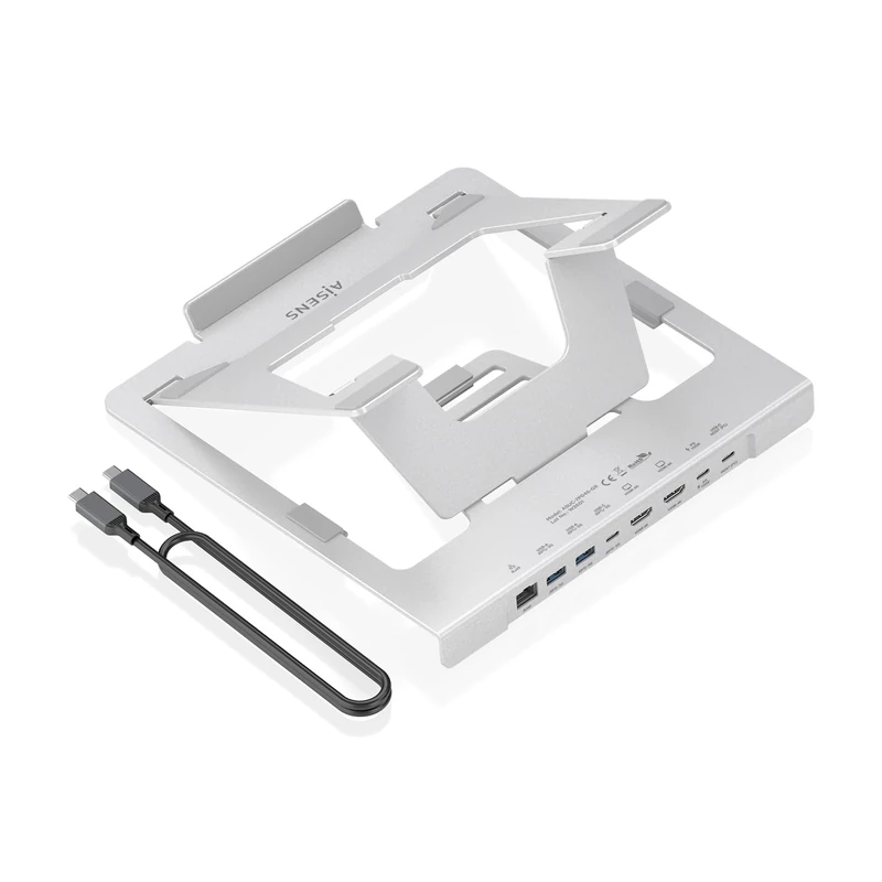 AISENS - ASUC-7P046-GR - Adjustable Desktop Stand for Laptop/Tablet with USB-C Docking 7 IN 1, Grey