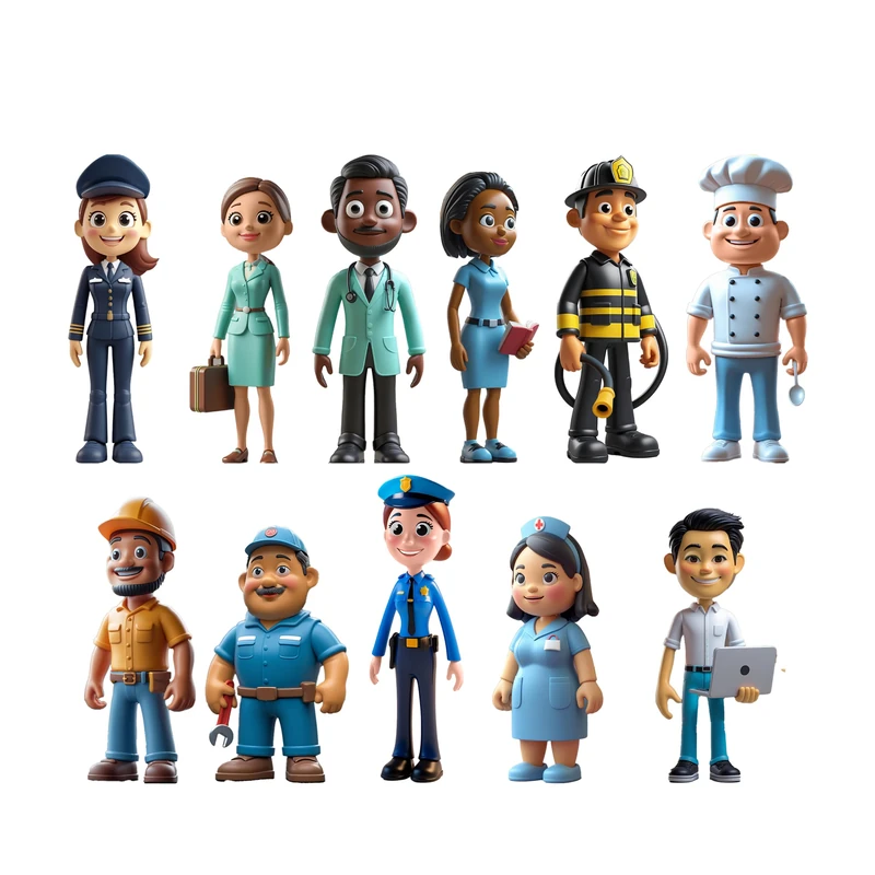 Miniland Community Helpers Figure Set - 11 Professional Figures for Pretend Play, Educational Toy to Develop Social Skills and Language, Ages 2+
