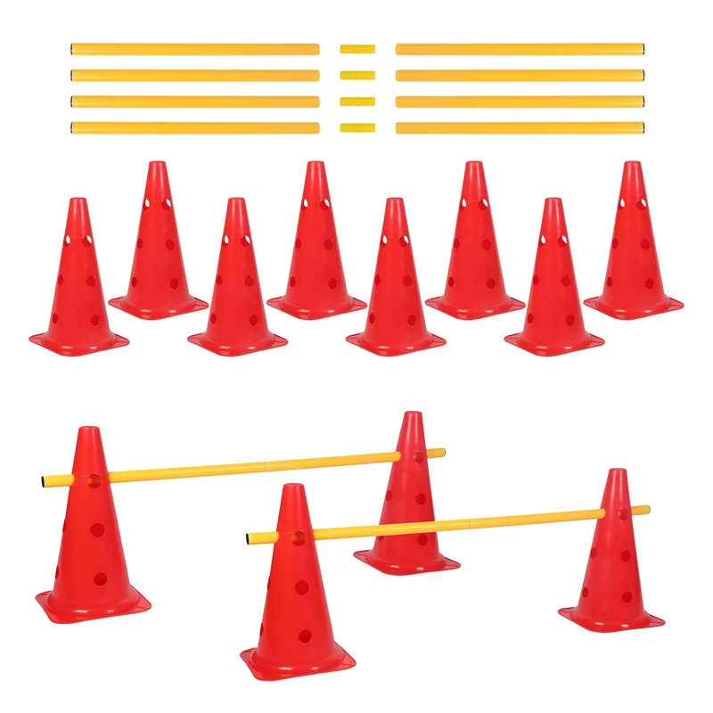 Relaxdays Agility Hurdle Set, 18-piece, Dog Agility & Football Training, 12 pylons, 6 poles, red/yellow - Image 1