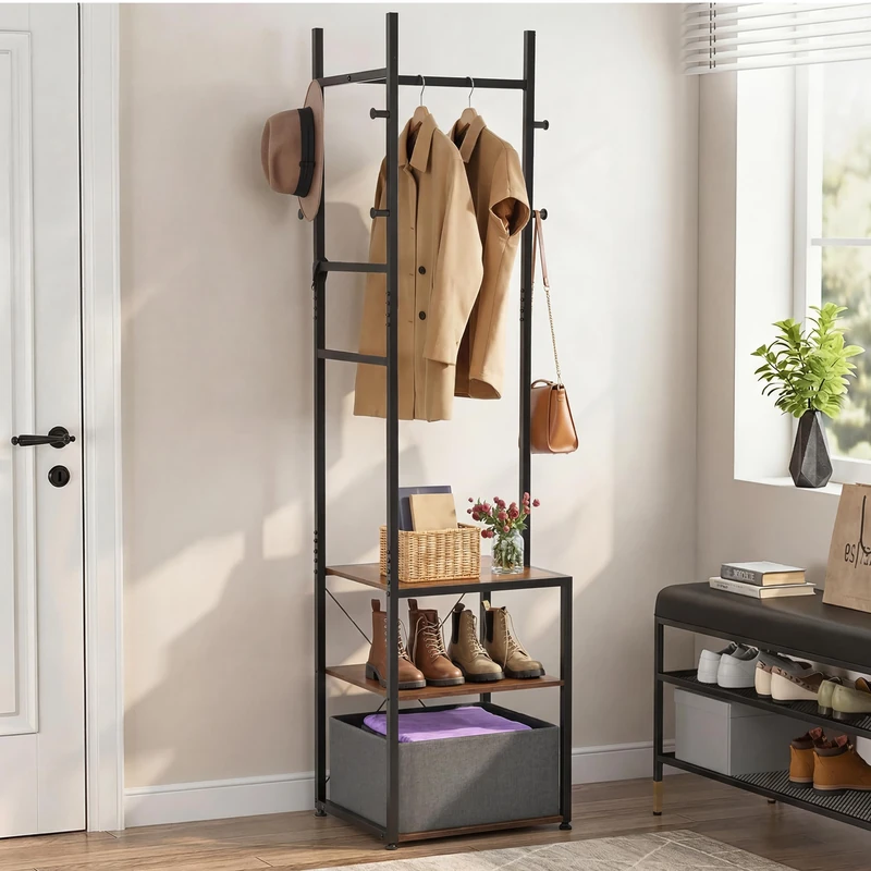 YITAHOME Coat Rack with Shoe Storage, Industrial Hall Tree Freestanding Clothes Rail Stand with 1 Drawer, Large Wardrobe Organiser for Entryway Hallway Living Room - Image 1