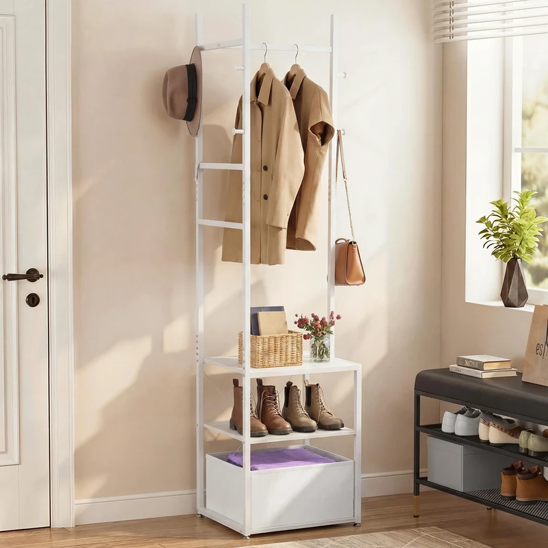YITAHOME Coat Rack with Shoe Storage, Industrial Hall Tree Freestanding Clothes Rail Stand with 1 Drawer, Large Wardrobe Organiser for Entryway Hallway Living Room - Image 1