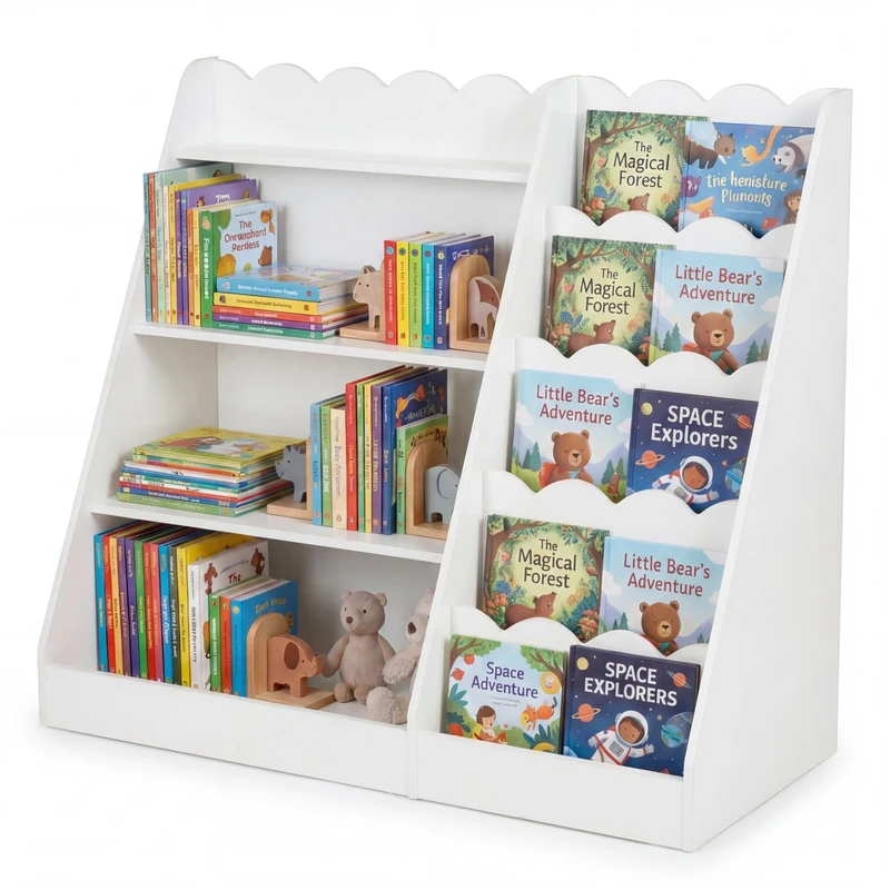 GYMAX Kids Bookcase, Wooden Children Bookshelf (White)