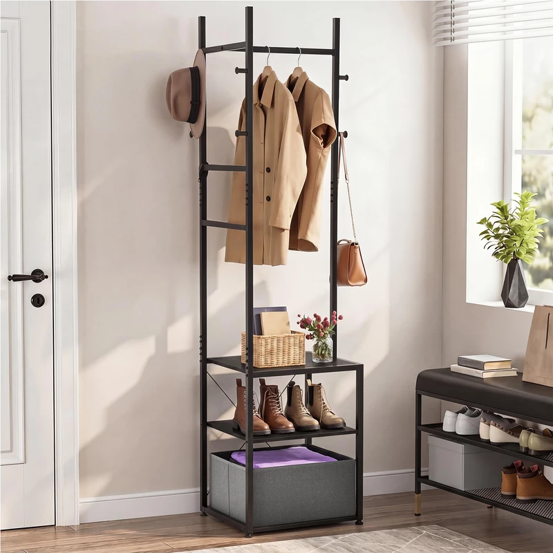 YITAHOME Coat Rack with Shoe Storage, Industrial Hall Tree Freestanding Clothes Rail Stand with 1 Drawer, Large Wardrobe Organiser for Entryway Hallway Living Room - Image 1