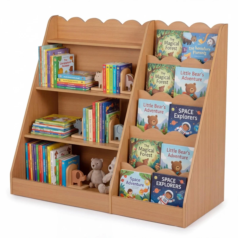 GYMAX Kids Bookcase, Wooden Children Bookshelf (Natural)
