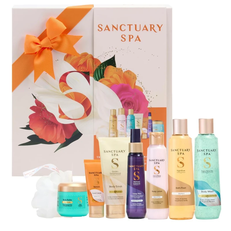 Sanctuary Spa Discovery Complete Spa Retreat Gift Set for Women, Bath Float, Body Wash, Body Butter, Body Scrub, Body Lotion, Hand Cream & Sleep Mist, Vegan Spa Collection