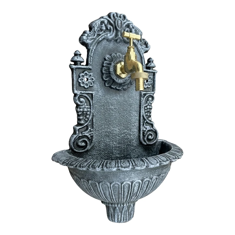 Relaxdays antique wall fountain, with tap, nostalgic, grey