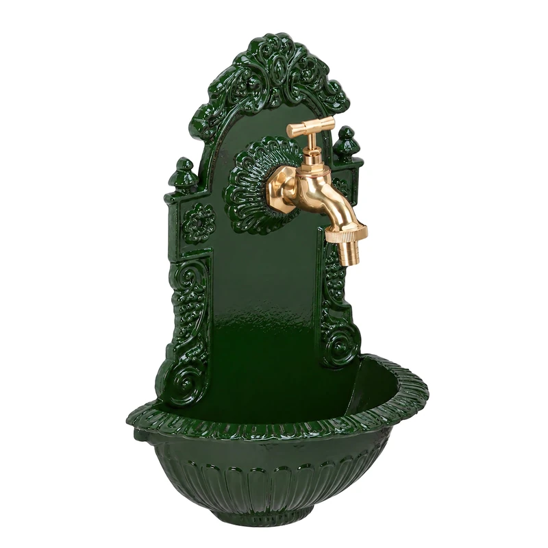 Relaxdays antique wall fountain, with tap, nostalgic, green