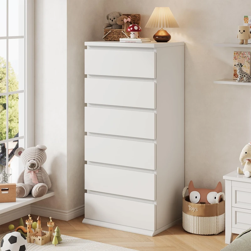 Jocoevol Dresser for Bedroom with 6 Drawer, Simply Modern Chest of Drawers for Closet, Wood Storage Dresser with Deep Drawers for Living Room Hallway Entryway, 19.7”x 15.4”x 46.9”, White