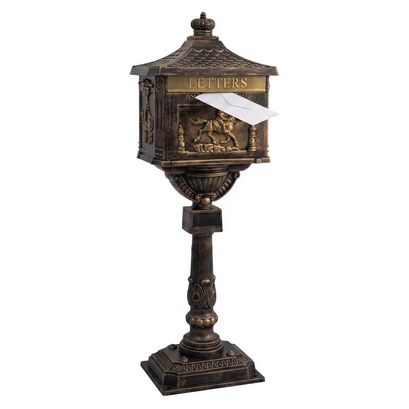 Relaxdays Antique-style freestanding letterbox, British design, bronze