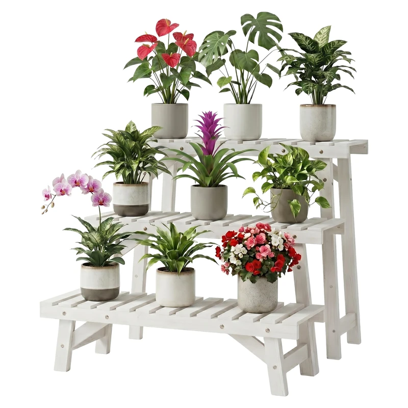 Relaxdays Flower Stand, 3-piece set, height: 19.5 / 33 / 49 cm, white
