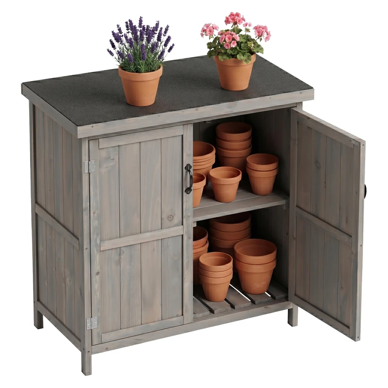 Relaxdays garden cupboard, wood, hinged lid, weatherproof, grey