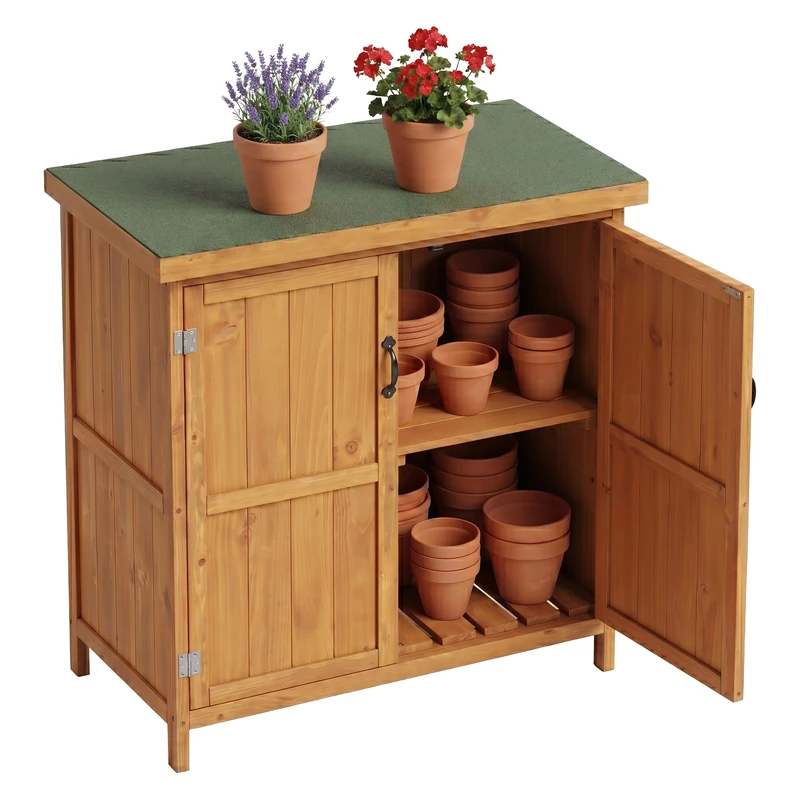 Relaxdays garden cupboard, wood, hinged lid, weatherproof, light brown