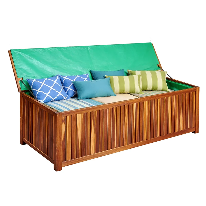 Relaxdays Garden Box, seat cushion, tools, 60 x 115 x 50 cm, natural