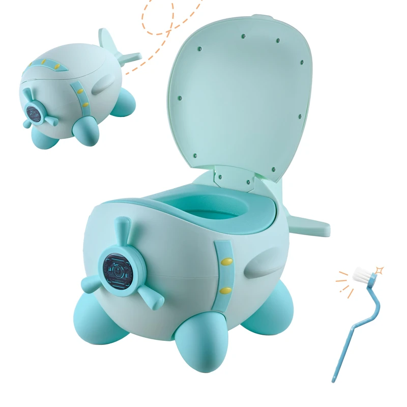 Relaxdays Potty, Aeroplane Design, with Inner Insert & Splash Guard, for Kids, Plastic, 27 x 31 x 40 cm, Mint