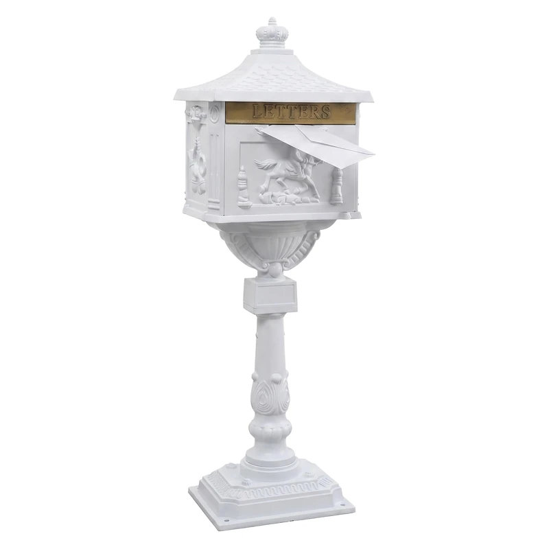 Relaxdays Antique-style freestanding letterbox, British design, white