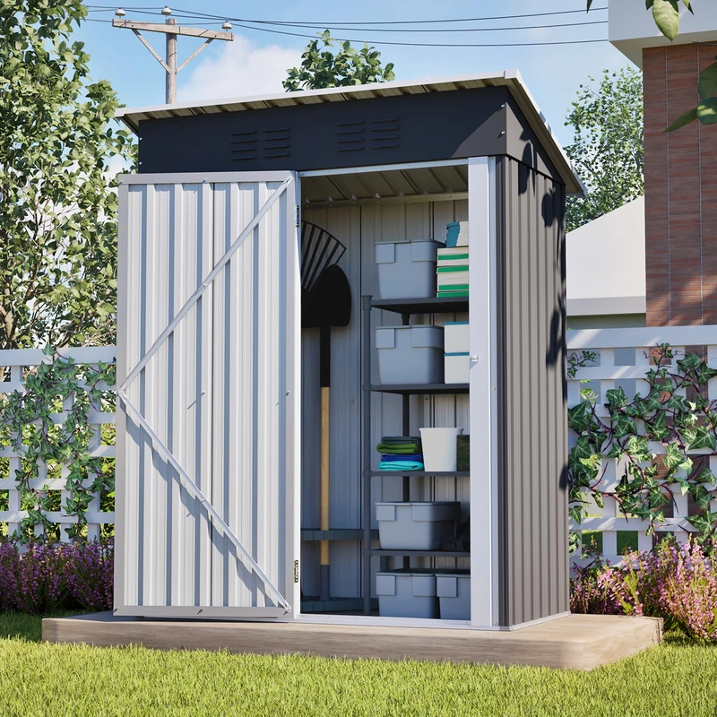 Ball & Cast 5x3ft (Overall Dimensions) Metal Garden Shed, Sheds and Outdoor Storage, Galvanized Waterproof Strong Reinforced Roof, with Lockable Doors & Slooping Roof for Backyard, Patio, Gray