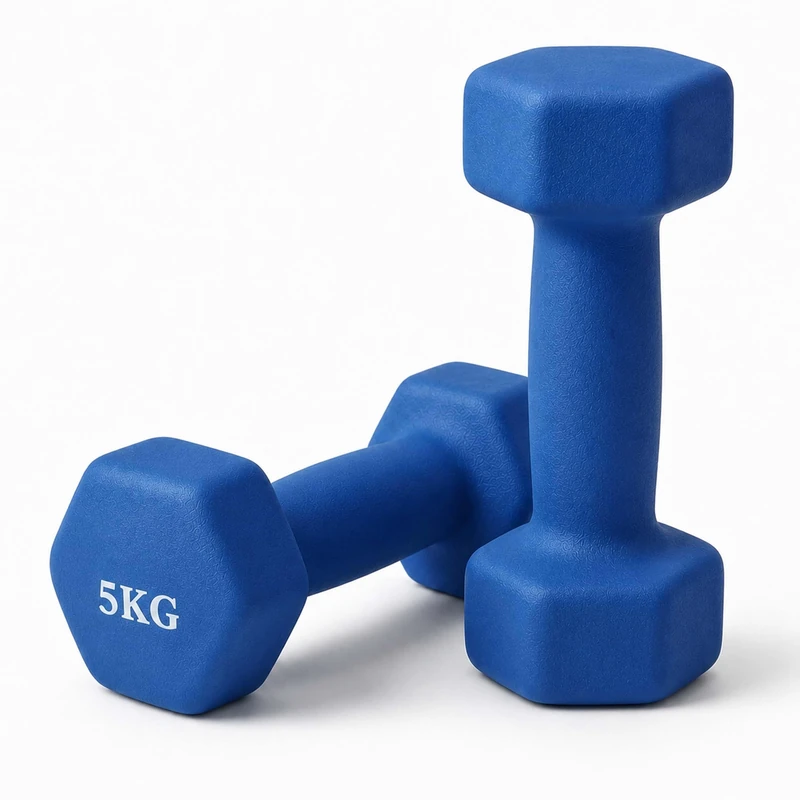 Relaxdays Dumbbells (2-piece), cast iron, 5 kg, coated non-slip, fitness pair, home workout, red - Image 1