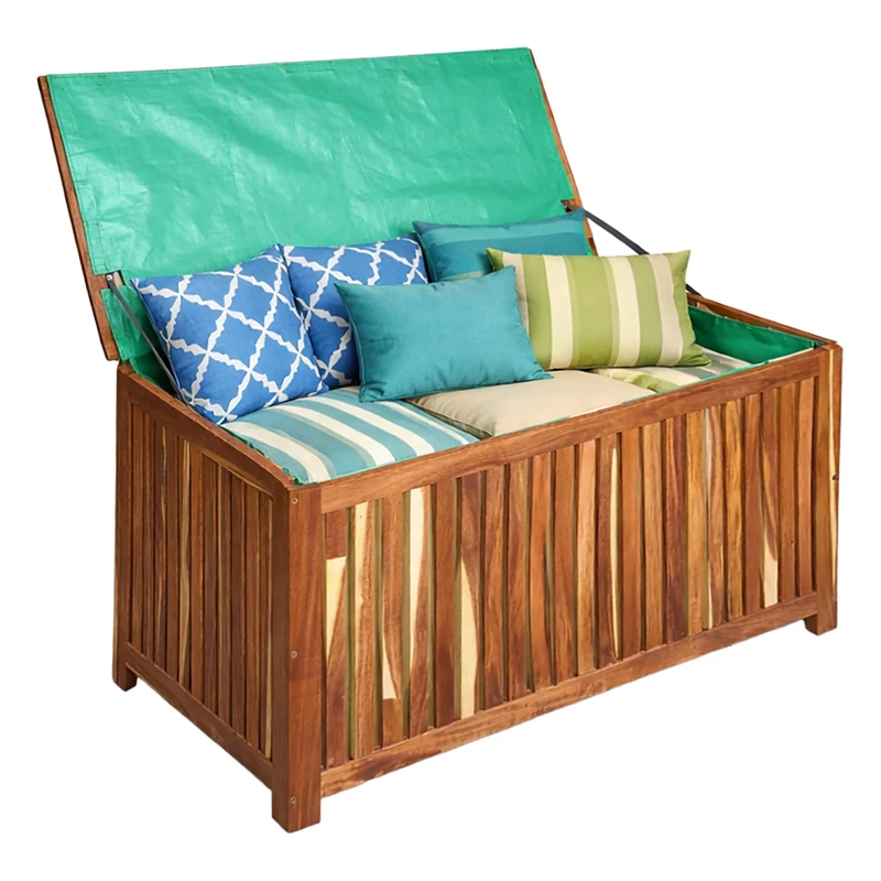 Relaxdays Garden Chest, cushions, tools, 60x90x50 cm, acacia wood, waterproof liner, balcony, natural - Image 1