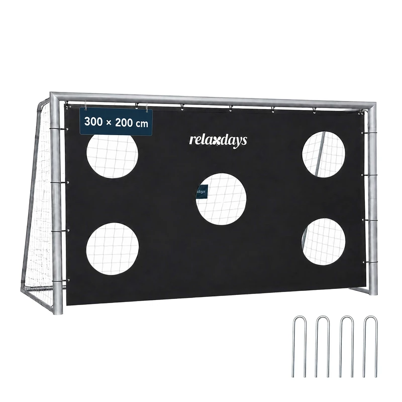 Relaxdays football goal with goal wall, 200 x 300 x 120 cm, grey