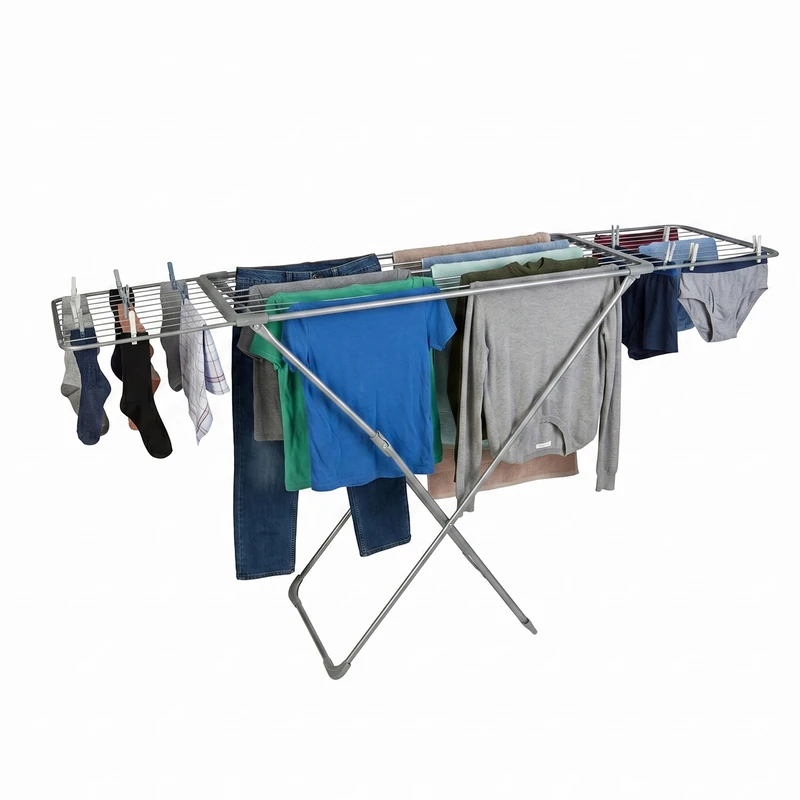 Relaxdays extendable, foldable metal clothes horse, grey