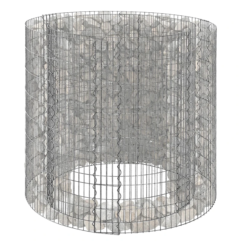 Relaxdays Round Gabion, Raised Bed, Stone Basket, 3.5 mm Wire, Silver
